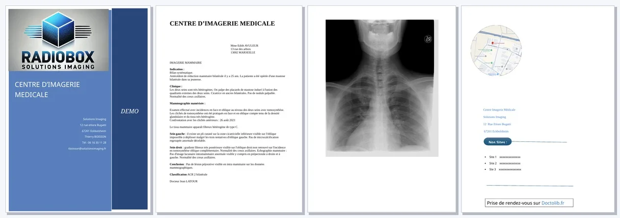 Livret de compte-rendu de radiographie généré par RadioBox
